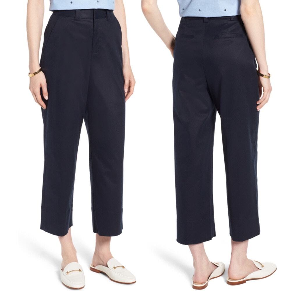 1901 Nordstrom Navy Blue High Waist Crop Wide Leg Pant Size 0
